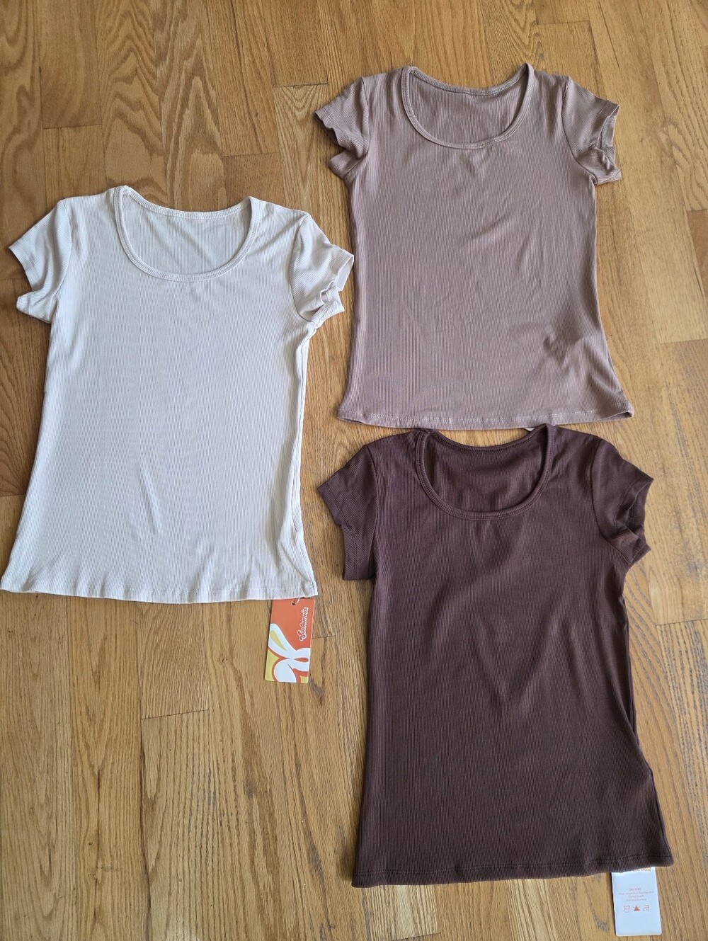 🟣NWT 3 Girls Ribbed Round Neck T Shirts In Brown Size 9-10 Years Yooaurvox